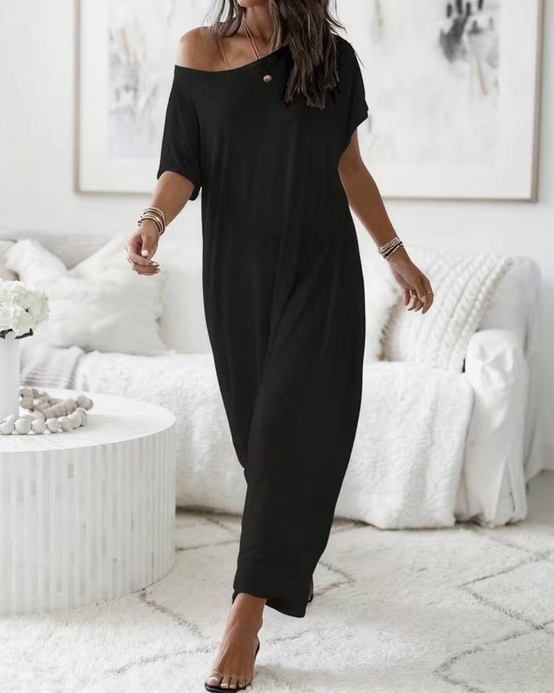 Solid-Color Long Casual Dress