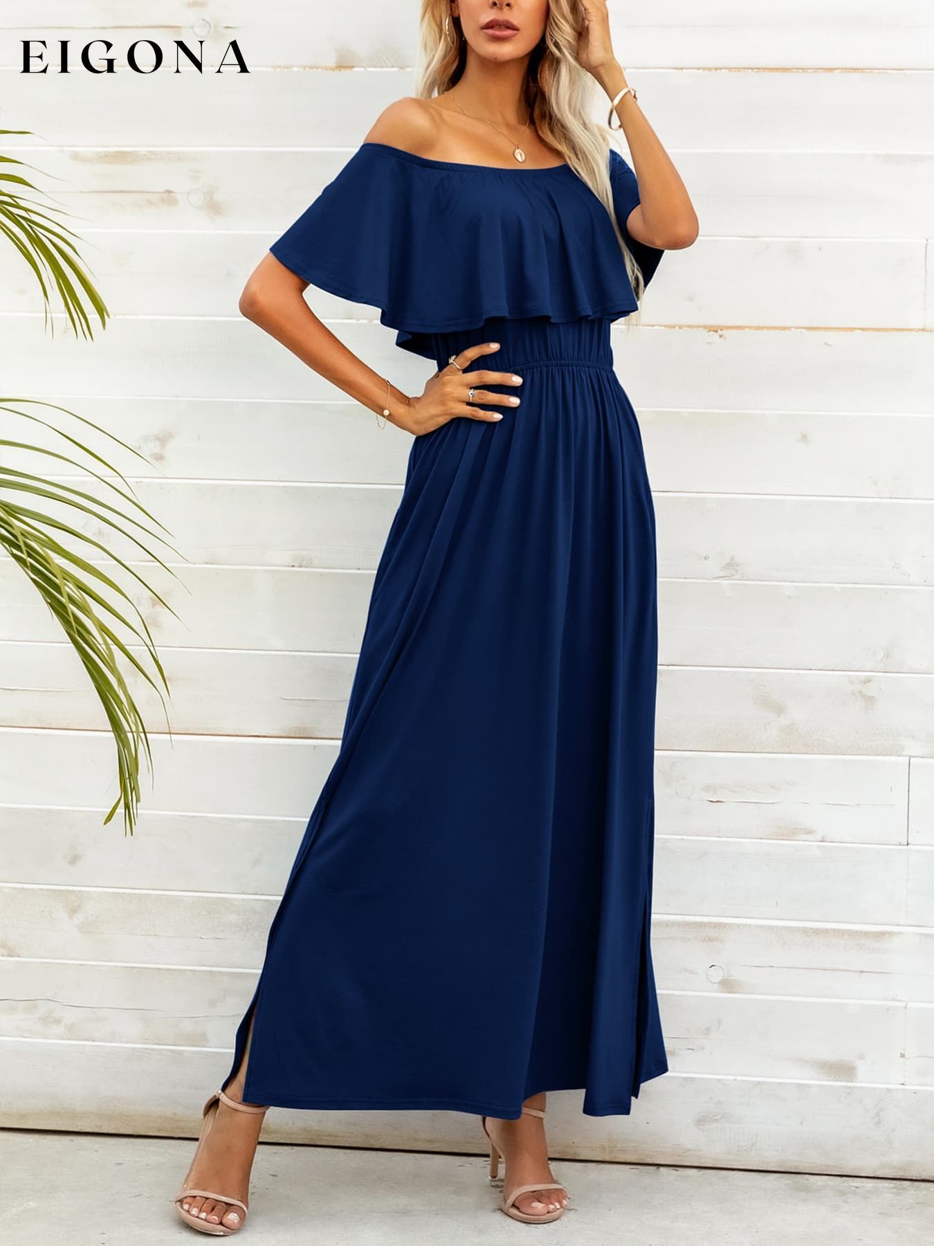 Off-Shoulder Slit Maxi Dress casual dress casual dresses clothes dress dresses maxi dress Putica Ship From Overseas Shipping Delay 09/29/2023 - 10/04/2023