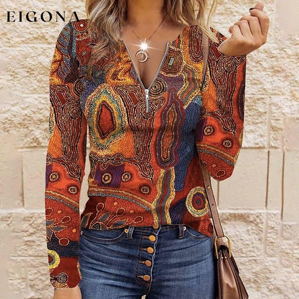 Vintage Ethnic Style Printed Blouse Multicolor best Best Sellings clothes Plus Size tops