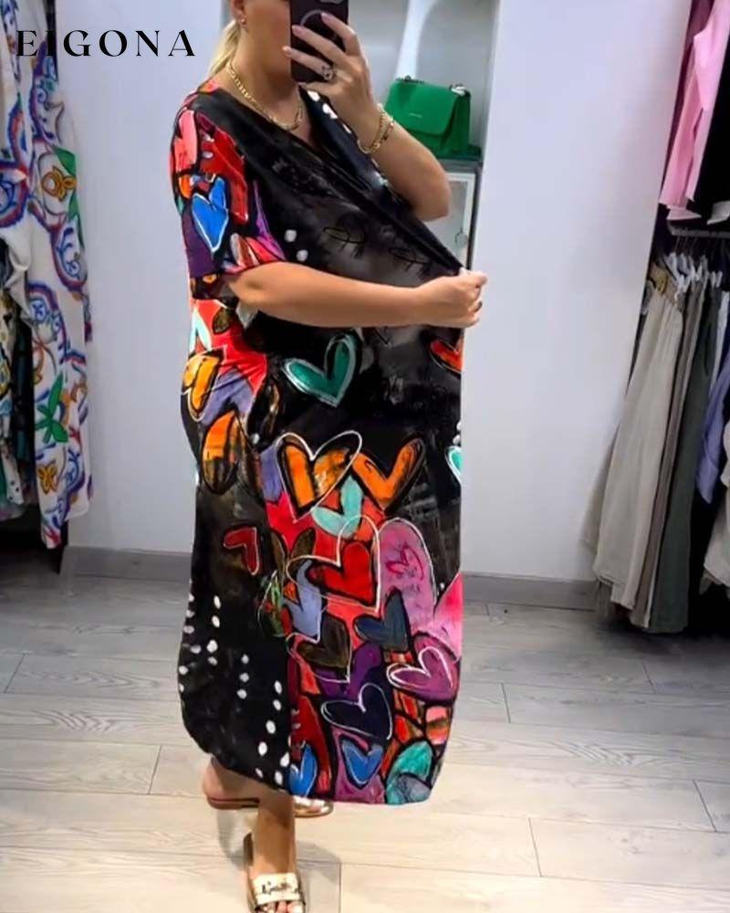 V-neck printed love casual dress casual dresses spring summer