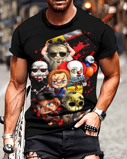 Men's casual novelty graphic crew neck T-shirt 2024 f/w halloween spring summer t-shirts man