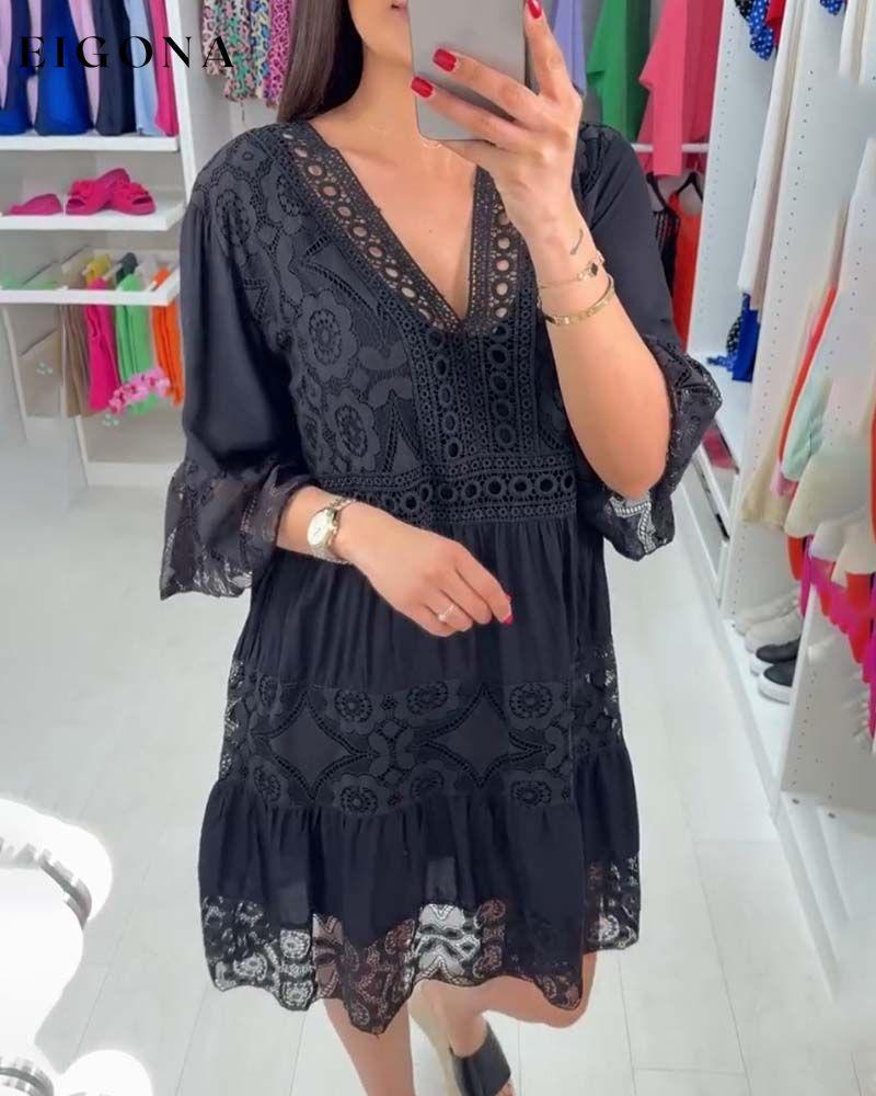 Solid color lace elegant V-neck dress casual dresses spring summer