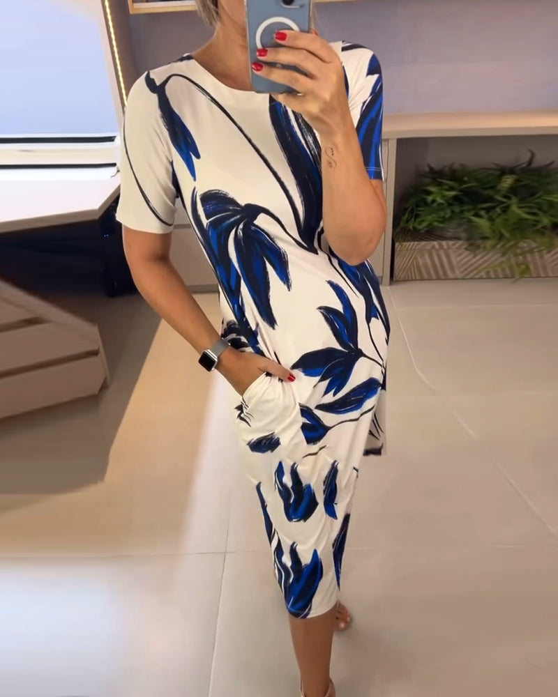 Abito stampato con scollo tondo