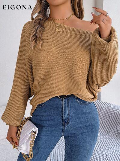 One-Shoulder Lantern Sleeve Sweater Khaki B.J.S clothes Ship From Overseas Sweater sweaters