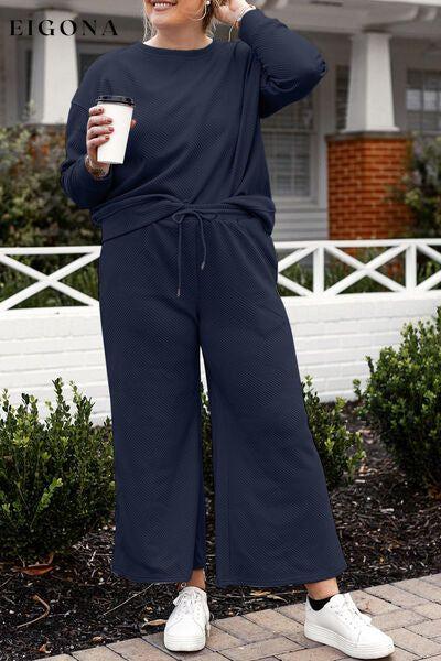 Double Take Full Size Textured Long Sleeve Top and Drawstring Pants Set Clothes Double Take lounge lounge wear lounge wear sets loungewear loungewear sets sets Ship from USA