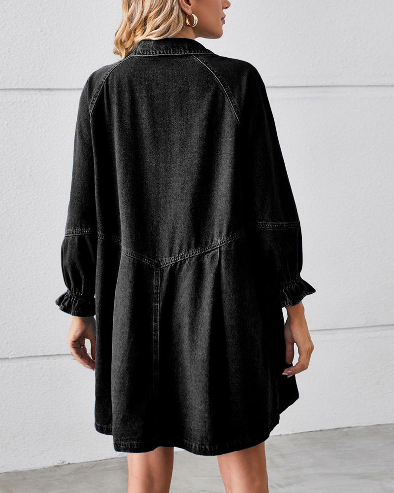 Long Sleeve Patchwork Denim Dress