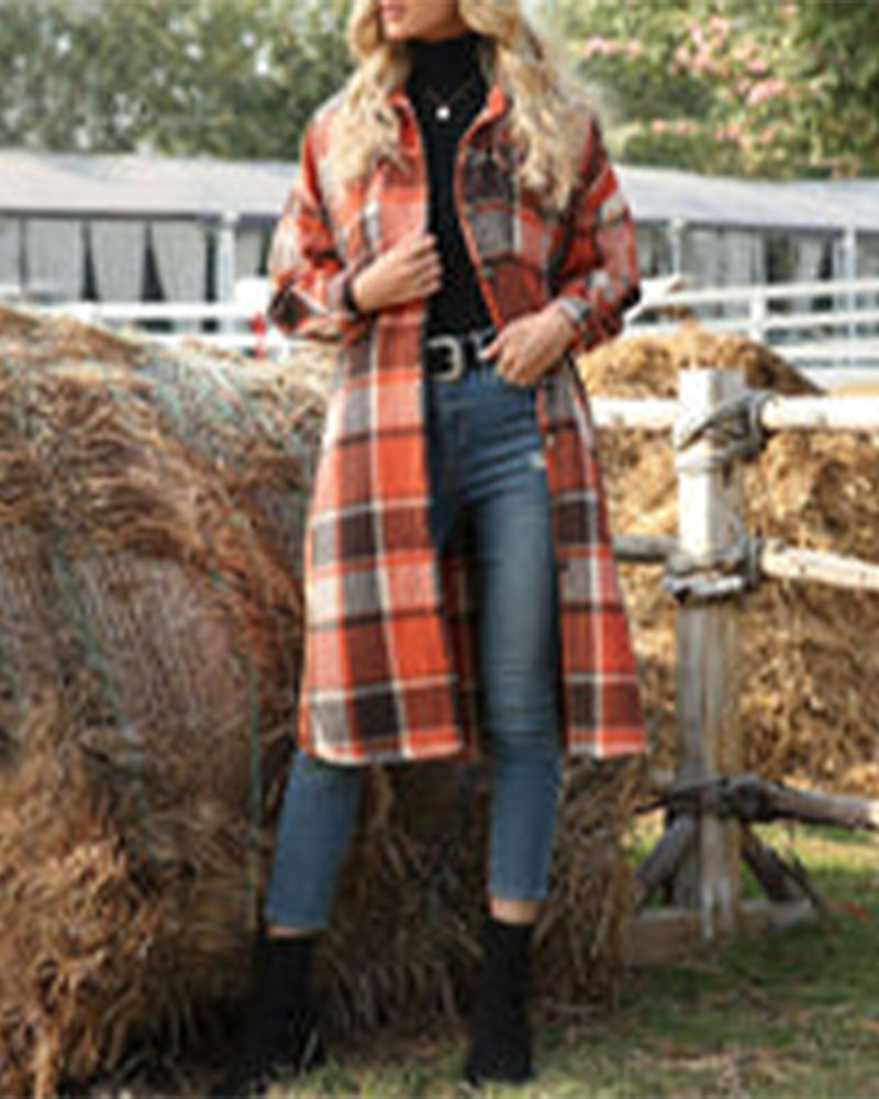 Buttoned lapel plaid coat 2024 f/w coats