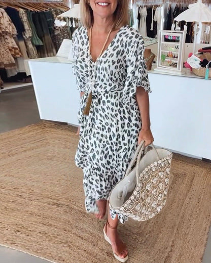 V-neck leopard print elegant dress 2023 f/w 202466 casual dresses spring