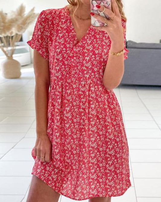 V-neck short-sleeved floral dress casual dresses summer
