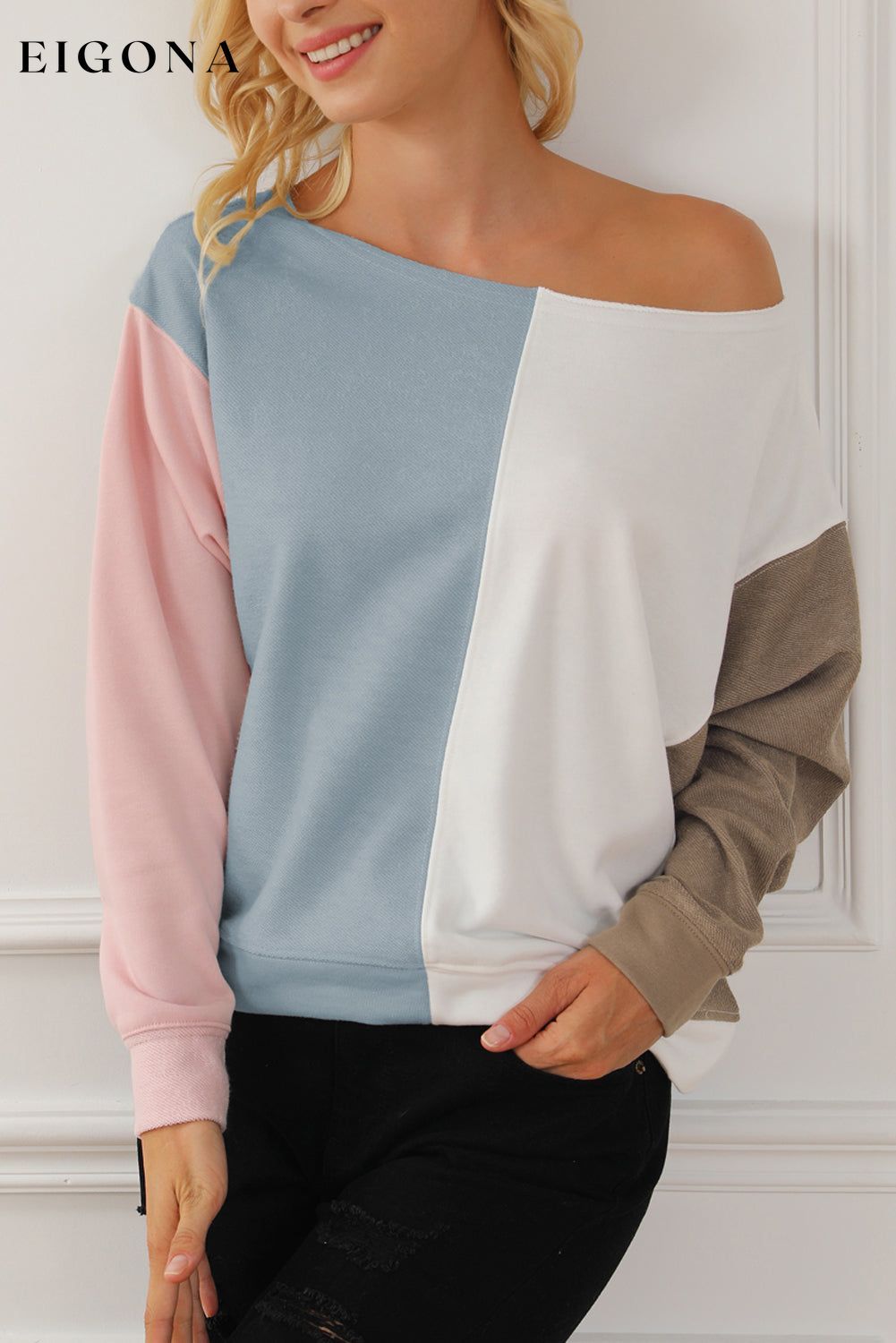Multicolour Colorblock Dolman Sleeve Sweatshirt Sweater Top All In Stock clothes Color Blue Color Multicolor Color Pink Occasion Daily Print Color Block Season Fall & Autumn Style Casual Sweater sweaters