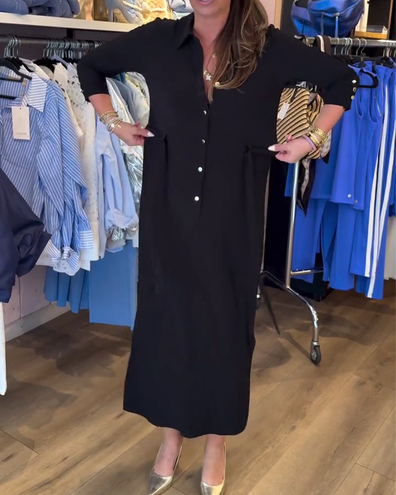 Schlankes Kleid mit Revers und einfarbiger Krawatte