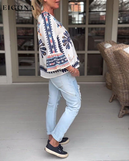 Printed bell sleeve casual top blouses & shirts spring summer