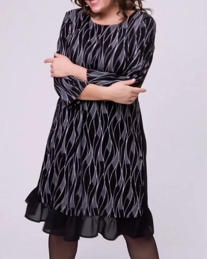 Elegant three-quarter sleeves printed dress 2024 f/w casual dresses spring