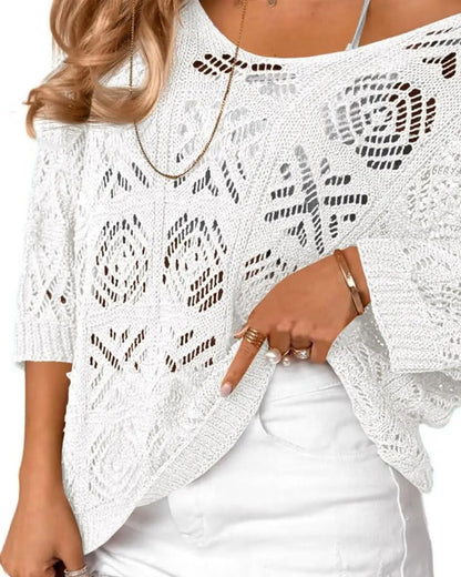 Diamond-Patterned Openwork Loose Top