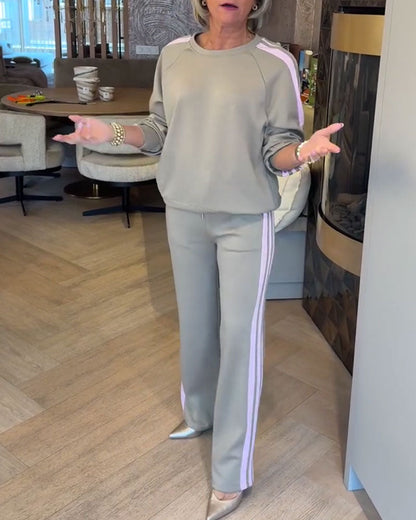 Casual Loose Striped Sweatshirt Set