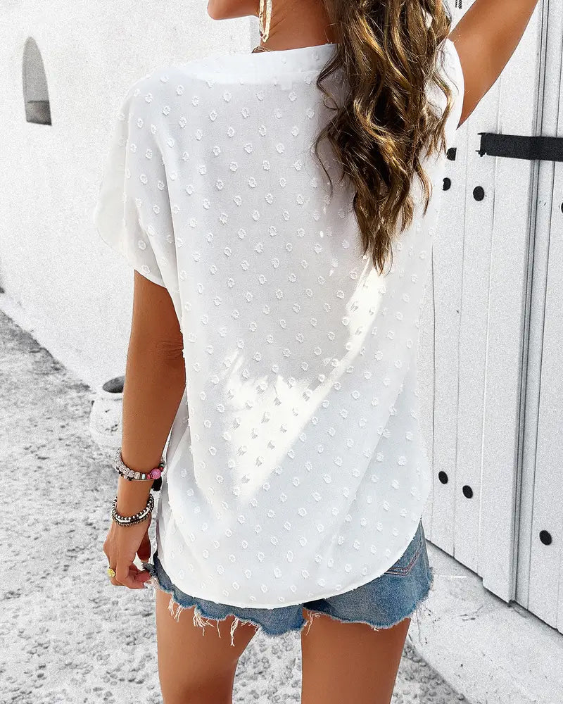 Bluse mit V-Ausschnitt und 3D-Blumenmuster