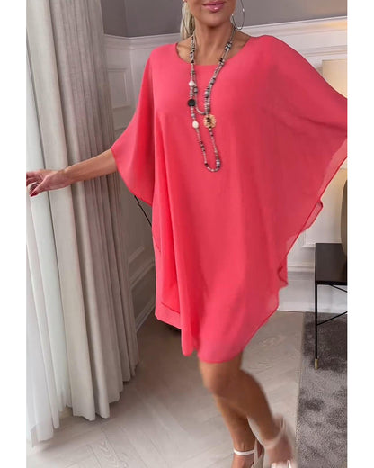Fashion solid color bat sleeve round neck dress