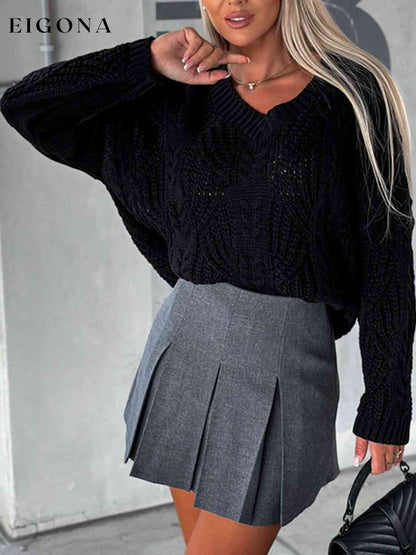 V-Neck Cable-Knit Long Sleeve Sweater A@Y@M clothes Ship From Overseas