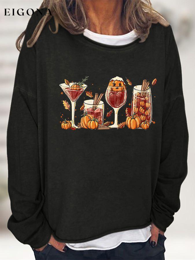 Round Neck Long Sleeve Full Size Graphic Halloween October Fall Season Pumpkin Spice Sweatshirt Black clothes G@L@X long sleeve shirts long sleeve top Ship From Overseas Shipping Delay 09/29/2023 - 10/04/2023 t shirts top tops trend