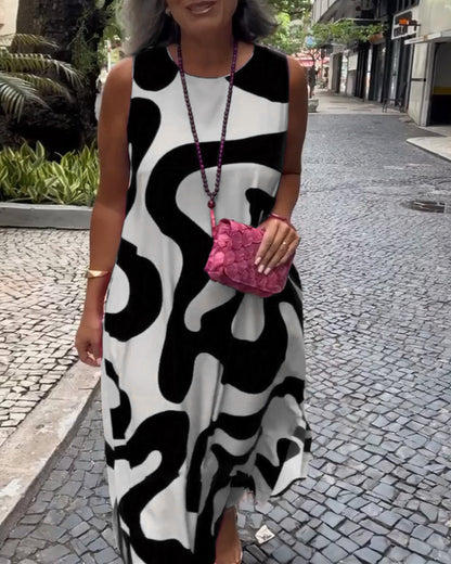 Ärmelloses Kleid mit Rundhalsausschnitt und geometrischem Print