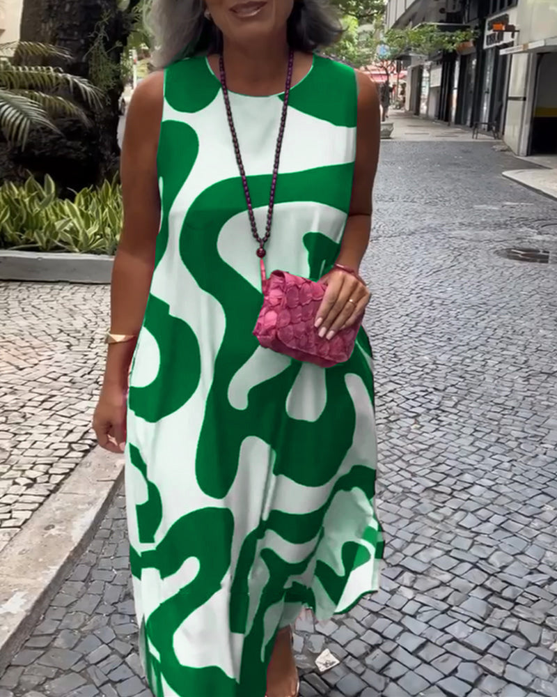 Ärmelloses Kleid mit Rundhalsausschnitt und geometrischem Print