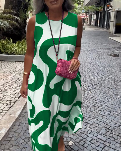 Ärmelloses Kleid mit Rundhalsausschnitt und geometrischem Print