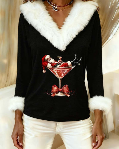 Plush Christmas Print Long Sleeve Top