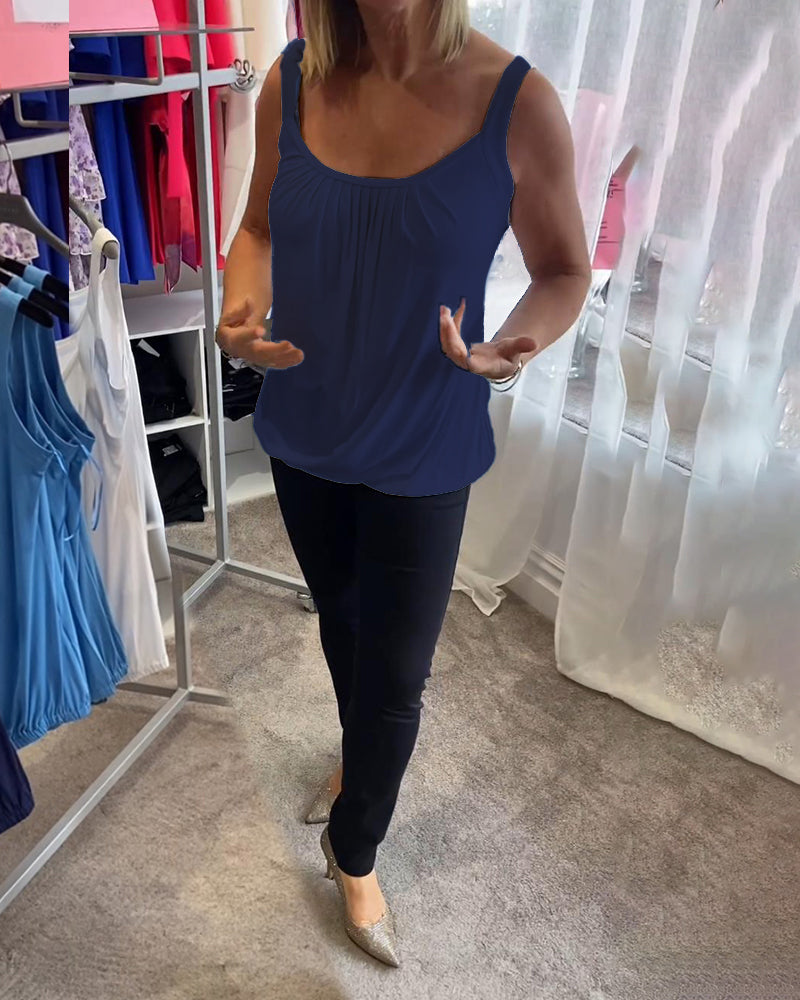 Set Pleated solid casual sleeveless top