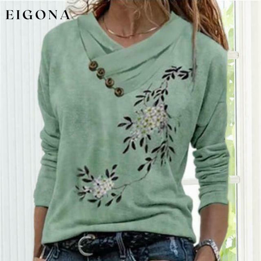 Casual Floral Print Shirt Green Best Sellings clothes Plus Size Sale tops Topseller