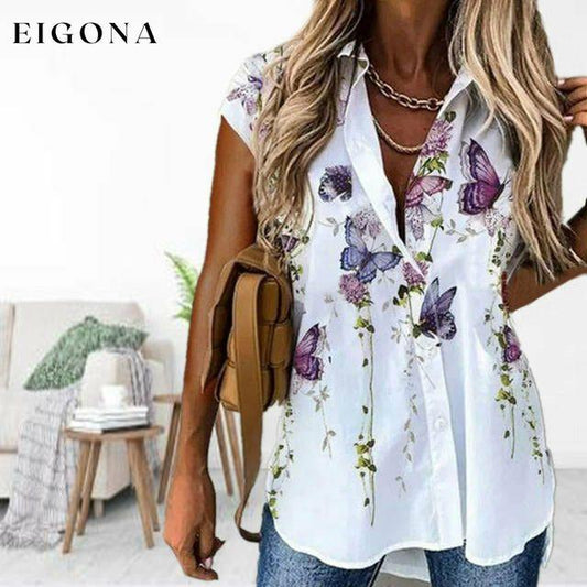 Casual Butterfly Print Blouse White Best Sellings clothes Plus Size Sale tops Topseller