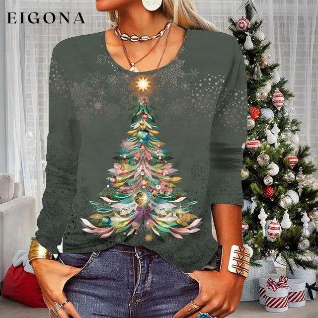Christmas Tree Print T-Shirt Dark Green best Best Sellings clothes Plus Size Sale tops Topseller