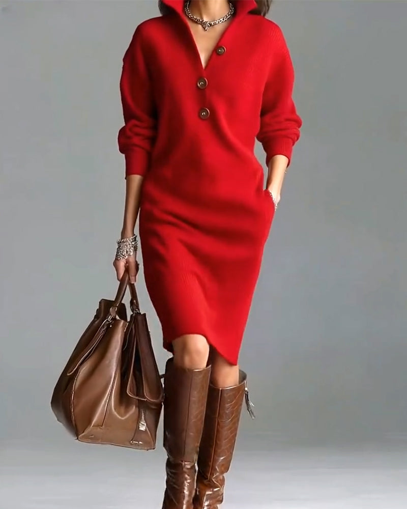 Casual Solid Color Autumn And Winter Sweater Dress