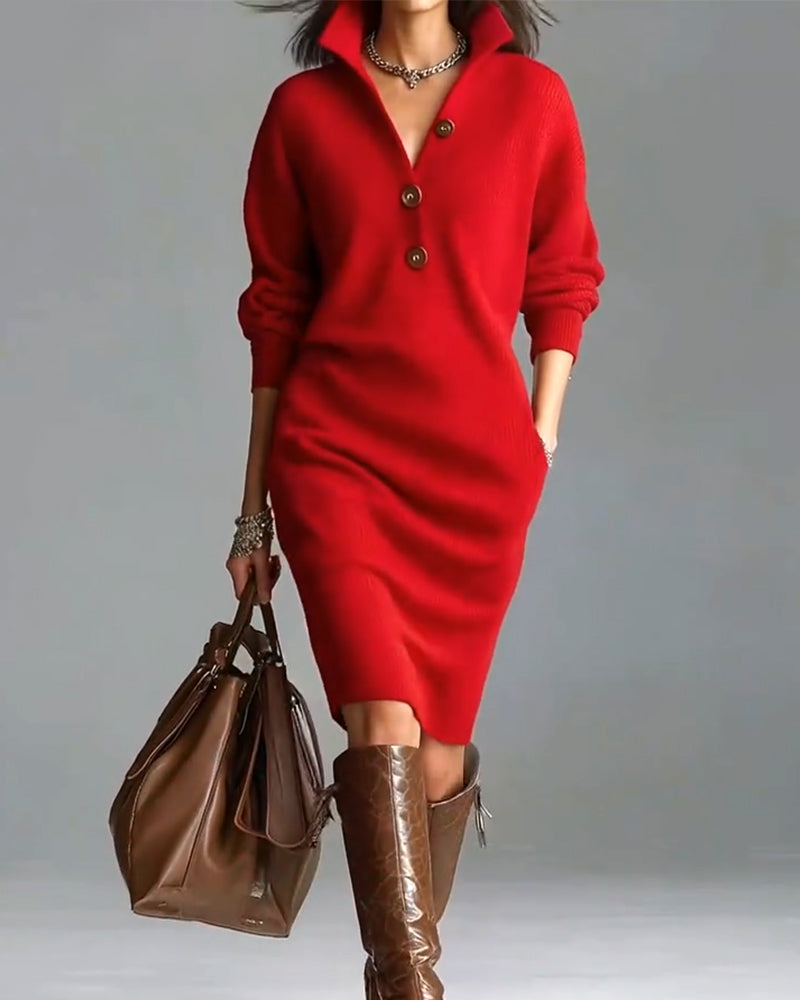 Casual Solid Color Autumn And Winter Sweater Dress