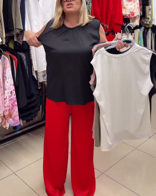 Ärmelloses Tanktop mit Rundhalsausschnitt und einfarbiger Farbe