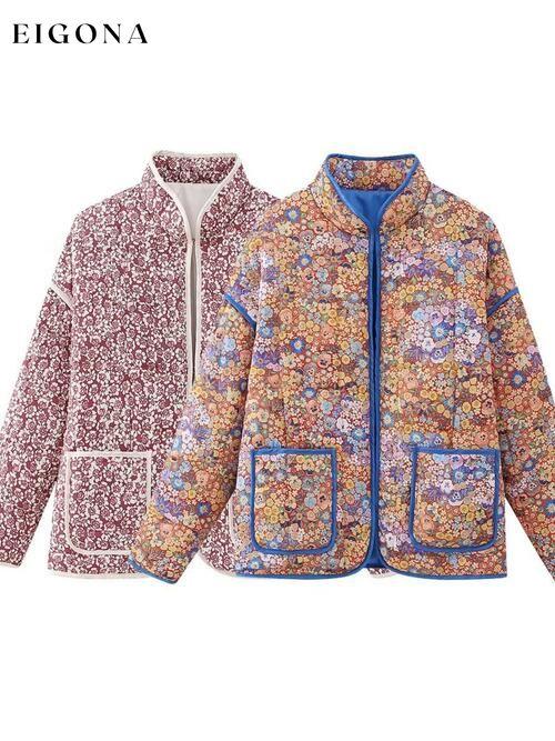 Floral Open Front Puffer Jacket with Pockets clothes K&BZ Ship From Overseas