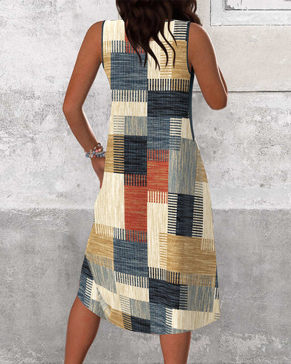 Ärmelloses Kontrastkleid mit V-Ausschnitt