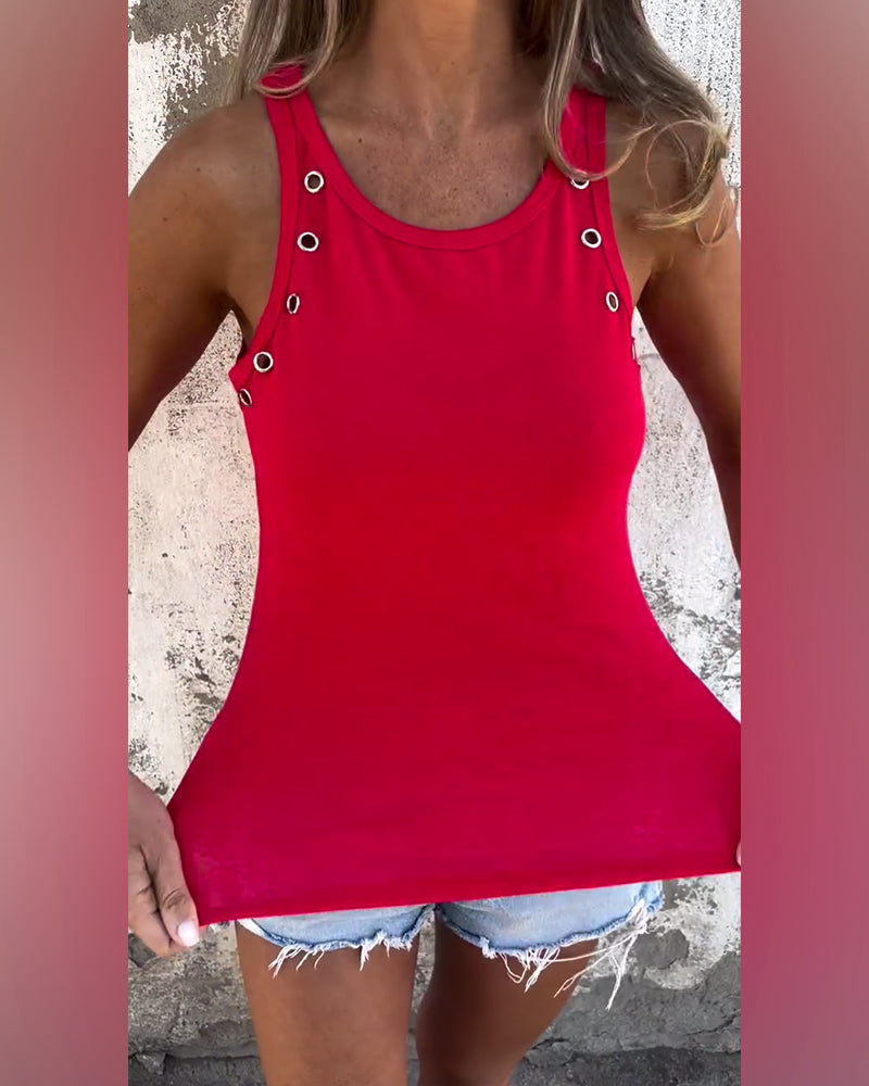 Crew Neck Hollow Tank Top