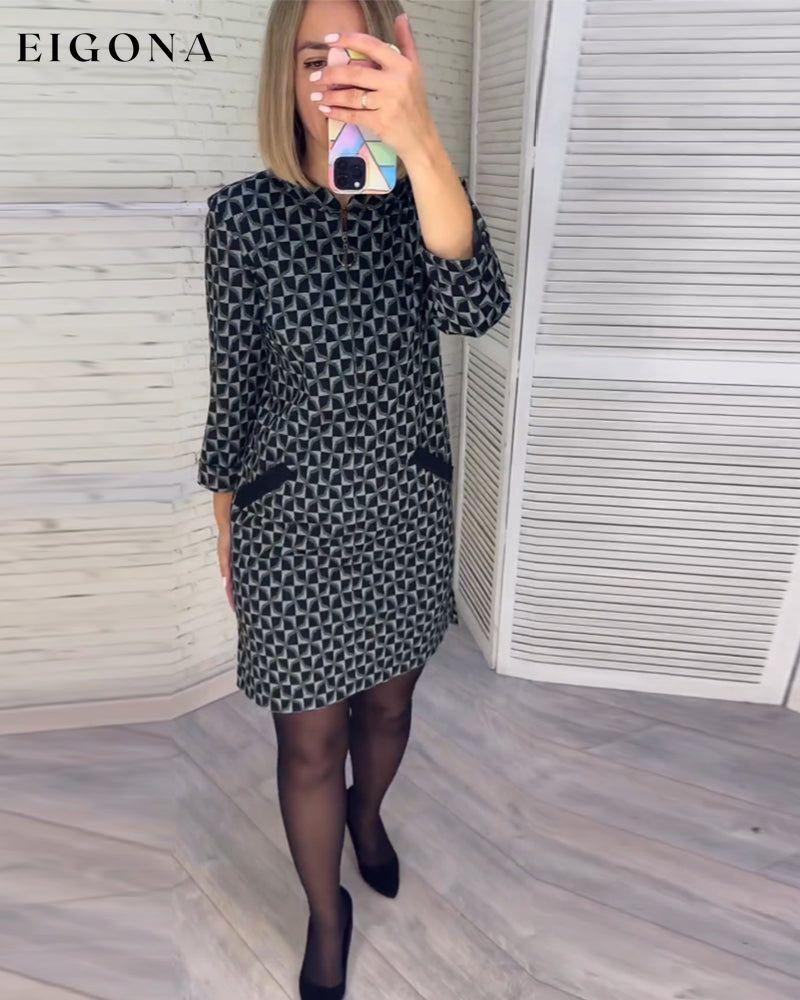 Argyle print long-sleeved dress 2023 f/w Casual Dresses Clothes Dresses elegant dress