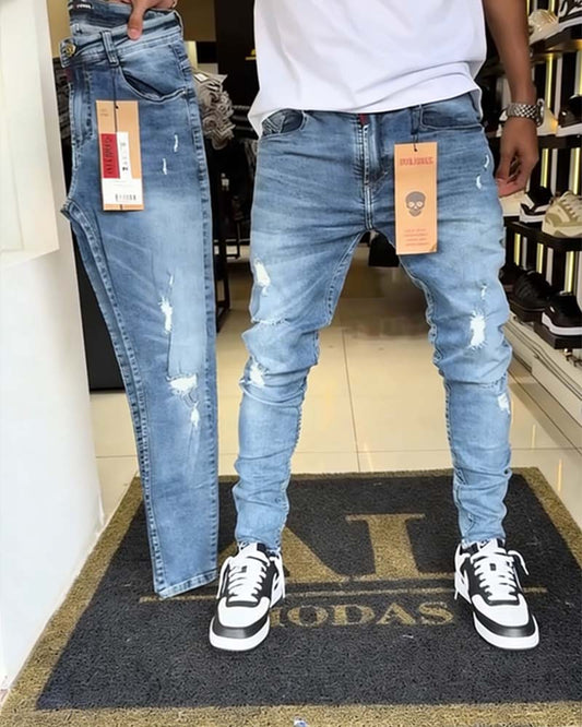 Distressed Slim-Fit Tapered Jeans