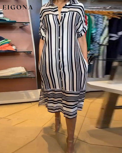 Casual lapels striped dress casual dresses summer