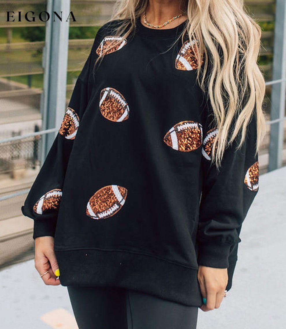 Black Sequin Rugby Graphic Pullover Football Sweatshirt All In Stock Ball Graphic Collection clothes Craft Sequin Hot picks Season Fall & Autumn Style Casual Sweater sweaters