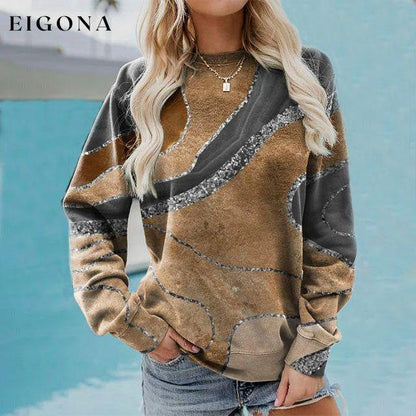 Casual Abstract Print Sweatshirt Brown best Best Sellings clothes Plus Size Sale tops Topseller