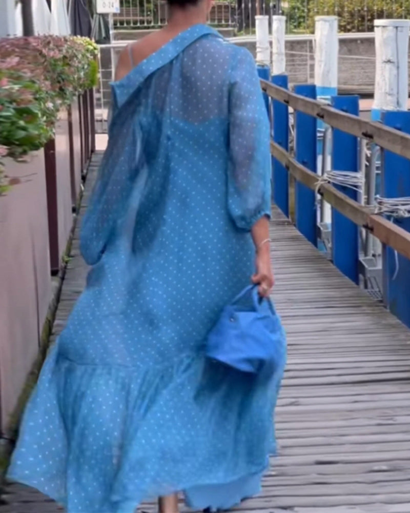 Camisole-Kleid mit Revers und Punktemuster