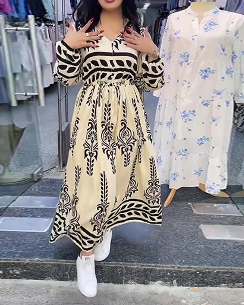 Kleid mit Laternenärmeln und V-Ausschnitt