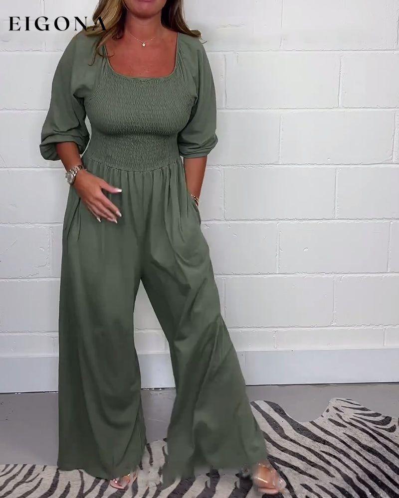 Square neck solid color pocket jumpsuit jumpsuits & rompers spring summer