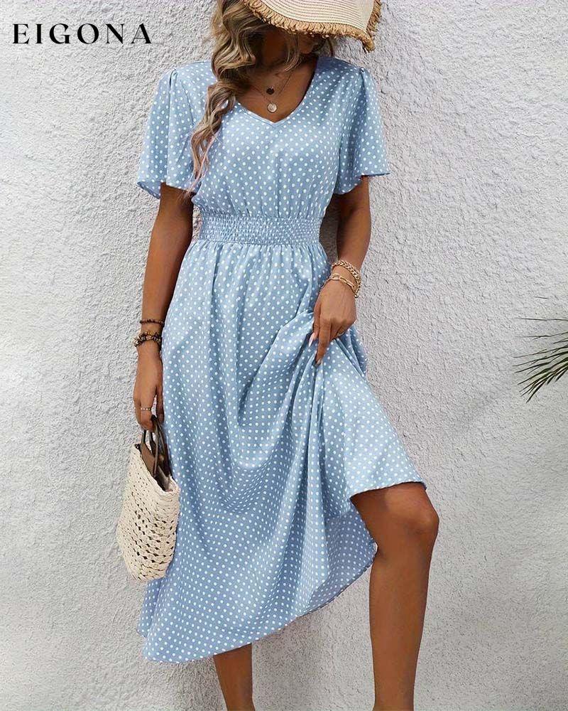 Elegant polka dot print butterfly sleeve waist dress casual dresses spring summer