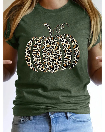 Vibrant Pumpkin Print Short Sleeve T-Shirt summer t-shirts thanksgiving