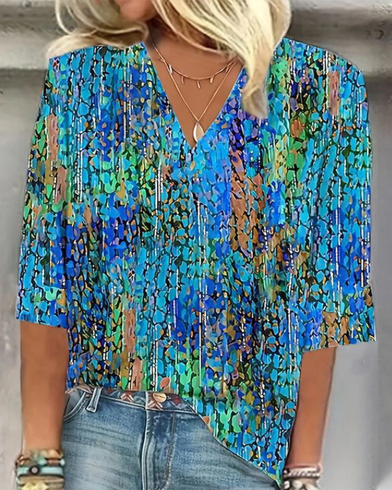 V-neck printed casual blouse blouses & shirts summer