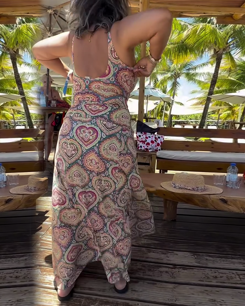 Trägerloser Badeanzug mit Herz-Urlaubs-Print