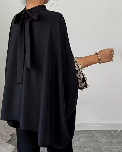 Stand Collar Elegant Patchwork Top